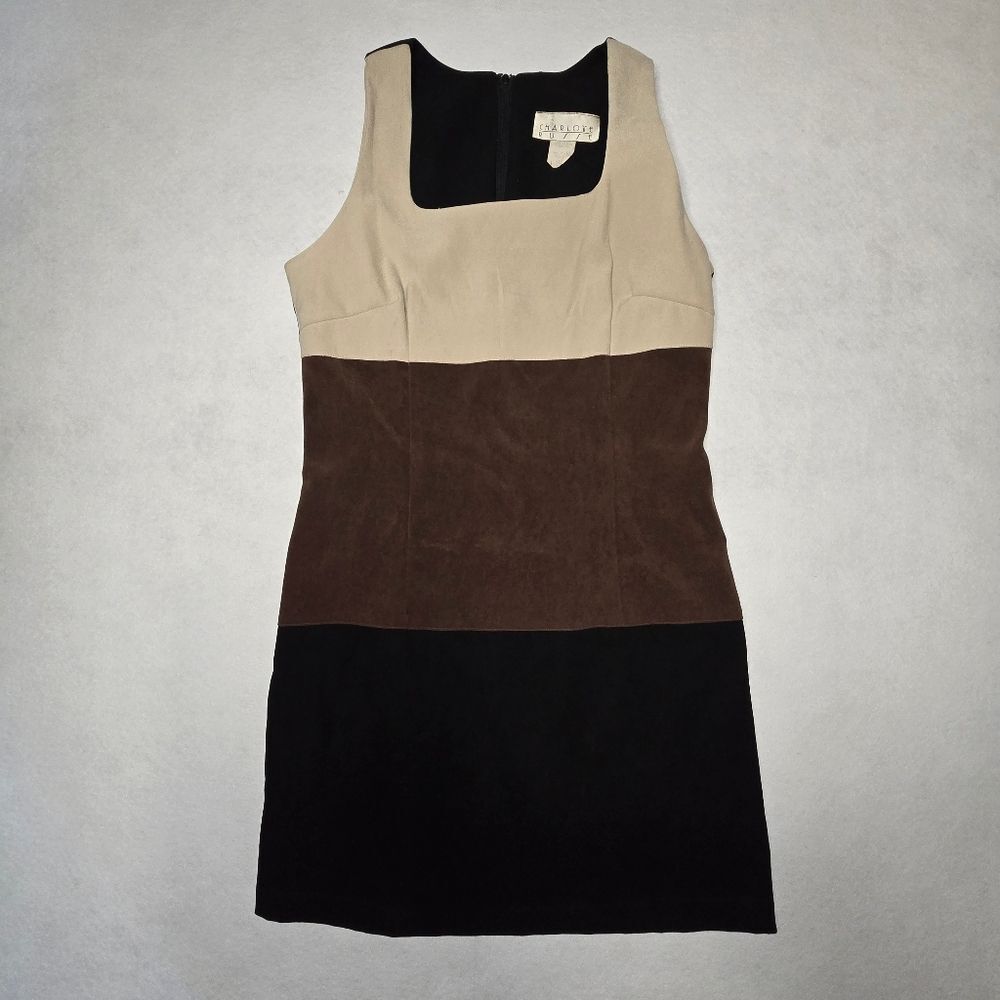 Vintage Charlotte Russe Tan, Brown, Black Colorblock Mini Dress
